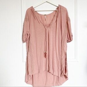 Free People Pink Boho lagen look tunic Top with tassels